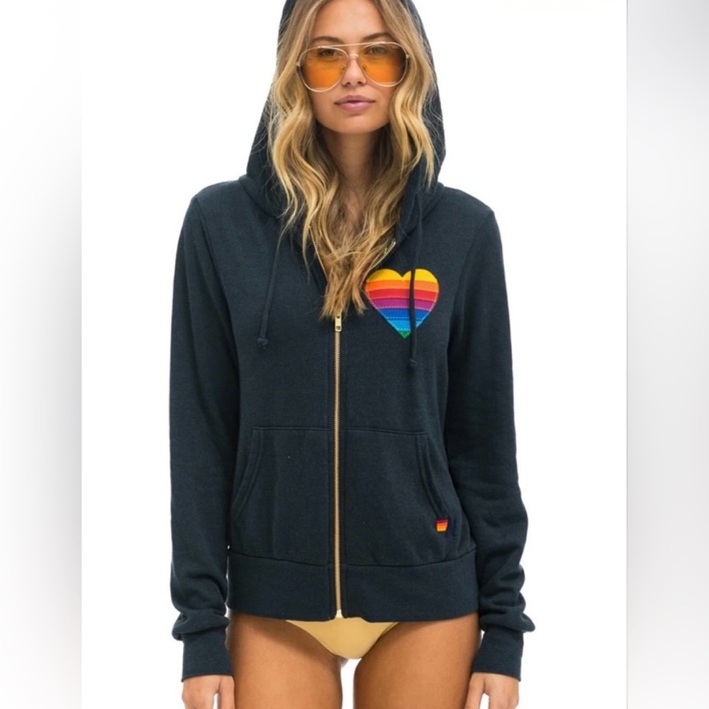 Aviator Nation Gray Hoodie with Colorful Heart